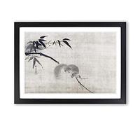 Squirrel on a Bamboo by Kano Tan'yu Framed Print | A2 Black Framed Wall Art | Ready to Hang | Modern Animal Picture | Living Room Bedroom Lounge Office