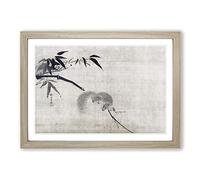 Squirrel on a Bamboo by Kano Tan'yu Framed Print | A2 Oak Framed Wall Art | Ready to Hang | Modern Animal Picture | Living Room Bedroom Lounge Office