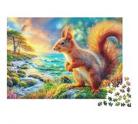 Squirrel on A Coastal Shore 1000 Piece Jigsaw Puzzle Adorable Squirrel Recycled Cardboard, Challenging Puzzle for Adults 38x26cm/1000pcs