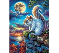 Squirrel on A Stone Wall Under The Moon 300 Pcs Jigsaw Puzzle Bundle Science Fiction Magical Dream Family Puzzle Lovers Fun Family Game Mindful Activity Spring Durable Cardboard 300 PCS