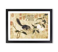Squirrel on a Tree by Qian Xuan Framed Print | A2 Black Framed Wall Art | Ready to Hang | Modern Floral Picture | Living Room Bedroom Lounge Office