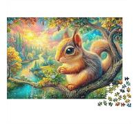 Squirrel on A Tree in A Colorful Forest 1000Pc Jigsaw Puzzle Adorable Squirrel Ideal for Family Fun, Adults & Kids 52x38cm/1000pcs