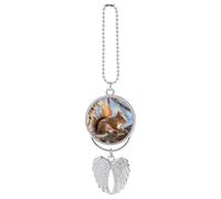 Squirrel on Branch Car Hanging Pendant, Zinc Alloy Rearview Mirror Charms - Relieve Visual Fatigue, Vintage Keychain Pendant, Lucky Car Interior Hanging Decoration, Silver-Style