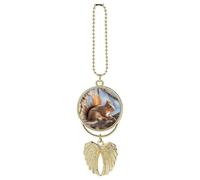 Squirrel on Branch Car Hanging Pendant, Zinc Alloy Rearview Mirror Charms - Relieve Visual Fatigue, Vintage Keychain Pendant, Lucky Car Interior Hanging Decoration, Golden-Style