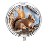 Squirrel on Branch Pill Box Cute Round Pill Case Portable Medicine Tablet Vitamin Holder Organizer for Purse Pocket