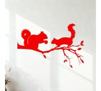 Squirrel On Branch Tree Animal Cute Engraving Stickers Easy Installation 54.6x81.4cm Red