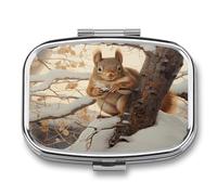Squirrel on Tree Cute Travel Pill Organizer Compact and Portable Pill Box,Pill Case for Travel Essentials for Pocket Purse