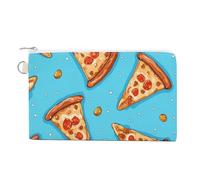 Squirrel on Tree Wallet for Men Women Canvas Coin Purse Zippered Change Holder with Secure Closure, Light Blue Pizza Slice, One Size, Light Blue Pizza Slice