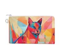 Squirrel on Tree Wallet for Men Women Canvas Coin Purse Zippered Change Holder with Secure Closure, Mid Century Modern Art Cat, One Size