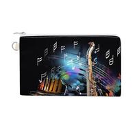 Squirrel on Tree Wallet for Men Women Canvas Coin Purse Zippered Change Holder with Secure Closure, Saxophone And Piano, One Size, Saxophone and Piano