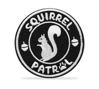 Squirrel Patrol Patch, Magic Adhesive Embroidered Squirrel Patch with Hook and Loop Funny Animal Applique Iron on Squirrel Sew On Patch for Backpacks Hats Dog Vests Dog Harness(Black, White)