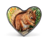 Squirrel Perched on Wooden Badge Pin Brooch Heart Shape Button Aluminum Decor for Backpacks Hats