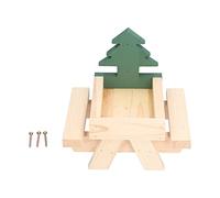 Squirrel Picnic Table Wooden, Funny Squirrel Feeder with Corn Cob Holder, Outdoor Pet Dining Table for Small Animals, Pine Wood Feeder with Fence Design and Screw Fixa