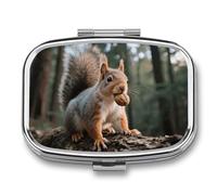 Squirrel Pill Box, Travel Pill Organizer 2 Compartments, Weekly Pill Case with Mirror for One Day, Medicine Organizer for Purse, Pocket or Wallet