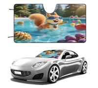 Squirrel Pool Joy Car Windshield Sun Shade - Reflector Sunshade Offers Ultimate Protection for Car Interior, Cool Reflective Sun Blocker Fits Small Sedans, Mini SUVs 55"x30"