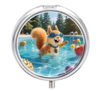 Squirrel Pool Joy Pill Box 3-Compartment Travel Pill Organizer Portable Round Medicine Case with Mirror Design for Vitamins, Jewelry & Essentials Durable Pocket Pillbox for Purse, Camping