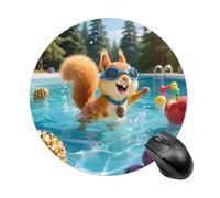 Squirrel Pool Joy Round Mouse Pad Cute Small Computer Mouse Mat Non-Slip Rubber Base Gaming Mousepad for Wireless Mouse, Gaming, Office, Laptop, Women, Men