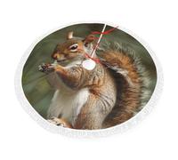 Squirrel Printed Christmas Tree Skirt 36 inch with Tassel Tree Base Cover for Xmas Tree Christmas Decorations