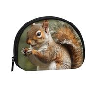 Squirrel Printed Mini Coin Pouch, Shell Shape Zip Around Wallet, Small Zipper Pouch for Cash, Cards, Keys, Lipstick, Storage Pouch, Travel Organizer