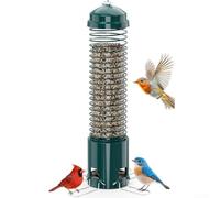 Squirrel Proof Bird Feeder Hanging Spring Metal Wild Bird Feed Station for Garden Backyard Patio - Wide Mouth 3.6LB Capacity Steel Cage 15.3in