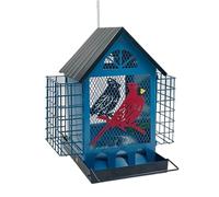 Squirrel Proof Bird Feeder - Weatherproof Metal Hanging Station | Double Sebum Cages with Pattern - Wild Bird Feeder Outdoor - Garden/Patio Decoration, Backyard Feeder
