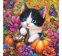 Squirrel Pumpkin Cat 1000 Piece Jigsaw Puzzles for Adults, Colourful, Fun, Challenging and Brainteasing Adults jigsaw puzzles 1000 Pieces, Beautiful Decoration Puzzle