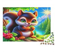 Squirrel Puzzle for Adults 1000 Piece Jigsaw Puzzle Recycled Paper Squirrel Eats Berries on Branch Lush Green Surroundings Fun And Challenging Decompression Great Gift Idea 70x50cm/1000pcs