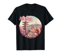 Squirrel Ramen Mount Fuji Sakura Tree Artwork Pagoda Tower T-Shirt