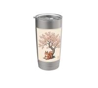 Squirrel Sakura Cherry Blossom Japanese Art Graphic Stainless Steel Insulated Tumbler