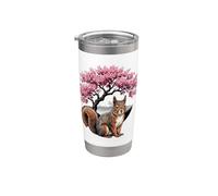 Squirrel Sakura Cherry Blossom Japanese Art Graphic Stainless Steel Insulated Tumbler
