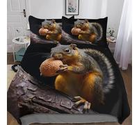 Squirrel Single Duvet Cover Set Cute Animals Bedding Single Bed Set 3D Print Soft Comfort Microfiber Quilt Cover 135x200 cm with Zipper Closure and 2 Pillowcases j.871