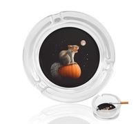 Squirrel Sitting on Pumpkin Moon Glass Ashtrays for Cigarettes Round Ash Tray for Home Office Deck Indoor Or Outdoor Use 3.3"