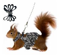 Squirrel Skirt Harness Leash Set Ferret Vest Adjustable Traction Rope Strap Cute Floral Clothes for Small Kitten Animal Dwarf Chinchilla, Guinea Pig, Fancy Rat (Black,M)