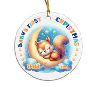 Squirrel Sleep On Moon Xmas Ornaments Noel Xmas Tree Hanging Ceramic Remembrance Ornament With Ribbon Hanging