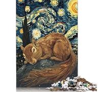 Squirrel Sleeping Under Starry Night Sky Puzzle Decompression Toys Paper Rectangular Jigsaw Puzzle for Kids And Adults Age 12 Years Up Easter Gifts 1000pcs (75x50cm)