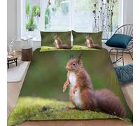 Squirrel Super King Size Duvet Cover Set Plantation Animals Bedding 3D Soft Comfort Microfiber Quilt Cover 220x260 cm with Zipper Closure and 2 Pillowcases for Kids Teenager Adults K.959