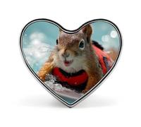 Squirrel Surfing Trendy 1″ Metal Badge Heart Form Brooch Pin Tie Decor Clothes Hat Bag Accessory