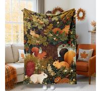 Squirrel Throw Blanket, Autumn Nature Tree Acorn Fall Brown Fuzzy Blankets Cozy Lightweight Decorative for Couch Sofa Bed Lap Office Chair Recliner 40x50 Inch