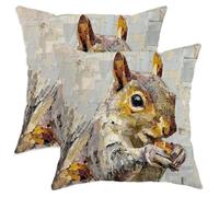 Squirrel Throw Pillow Covers Set of 2, Grey Animal Art Cushion Cases, Seasonal Decorative Square Rustic Decor for Home Sofa Bed Couch 16x16 Inch