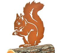 Squirrel Tree Stake, Rusty Standing Squirrel Iron Animal Statue, 8.26 x 11.02 Inch Squirrel Tree Stake, Decor with Rusty Patina, Standing Iron Sculpture with Rusty Finish for Home Garden Yard Outdoor