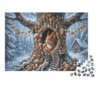 Squirrel Treehouse 1000 Pcs Recycled Cardboard DIY Jigsaw Puzzle Gift Snowy Forest Fairy Tale for Him/Her Cognitive Stimulation Group Activity 70x50cm/1000pcs