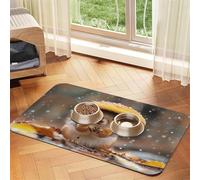 Squirrel Wearing a hat Pet Food Mat 23.62x15.71in Absorbent Non-Slip PU Leather Feeding Mat for Dogs Cats Rubber Bottom Fast Drying Rollable Pet Bowl Placemat