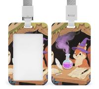 Squirrel Wearing A Wizard Hat ID Badge Holder - Retractable Badge Reel, Vertical Card Name Tag Holder with Breakaway Lanyard, ID Cards Holders Case for Nurse Security Staff Women Men