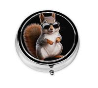 Squirrel Wearing Glasses Mini Round Pill Box, can be Put into Wallet, Pocket, Light and Convenient, 3 Compartment Pill Box, Portable Pill Box,