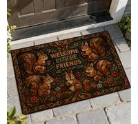 Squirrel Welcome Door Mat, Autumn Rustic Flower Leaf Fall Brown Skid Resistant Doormats for Floor for House Office Outside Inside Entrance Decor 29x17 Inch