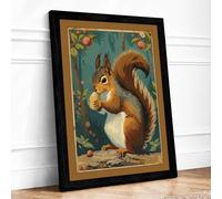 Squirrel with Acorn Vintage Framed Wall Art Print A2 (59.4×42cm) Black, Wall Decor for Living Room, Bedroom, Office & Home, Ready to Hang, Art Gift