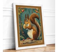 Squirrel with Acorn Vintage Framed Wall Art Print A2 (59.4×42cm) White, Wall Decor for Living Room, Bedroom, Office & Home, Ready to Hang, Art Gift
