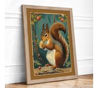 Squirrel with Acorn Vintage Framed Wall Art Print A3 (42×29.7cm) Oak, Wall Decor for Living Room, Bedroom, Office & Home, Ready to Hang, Art Gift