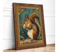 Squirrel with Acorn Vintage Framed Wall Art Print A3 (42×29.7cm) Walnut, Wall Decor for Living Room, Bedroom, Office & Home, Ready to Hang, Art Gift