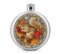 Squirrel with Acorns and Autumn Leaves Stainless Steel Hip Flask for Liquor, Round Pocket Portable Wine Flask for Drink 5 Oz